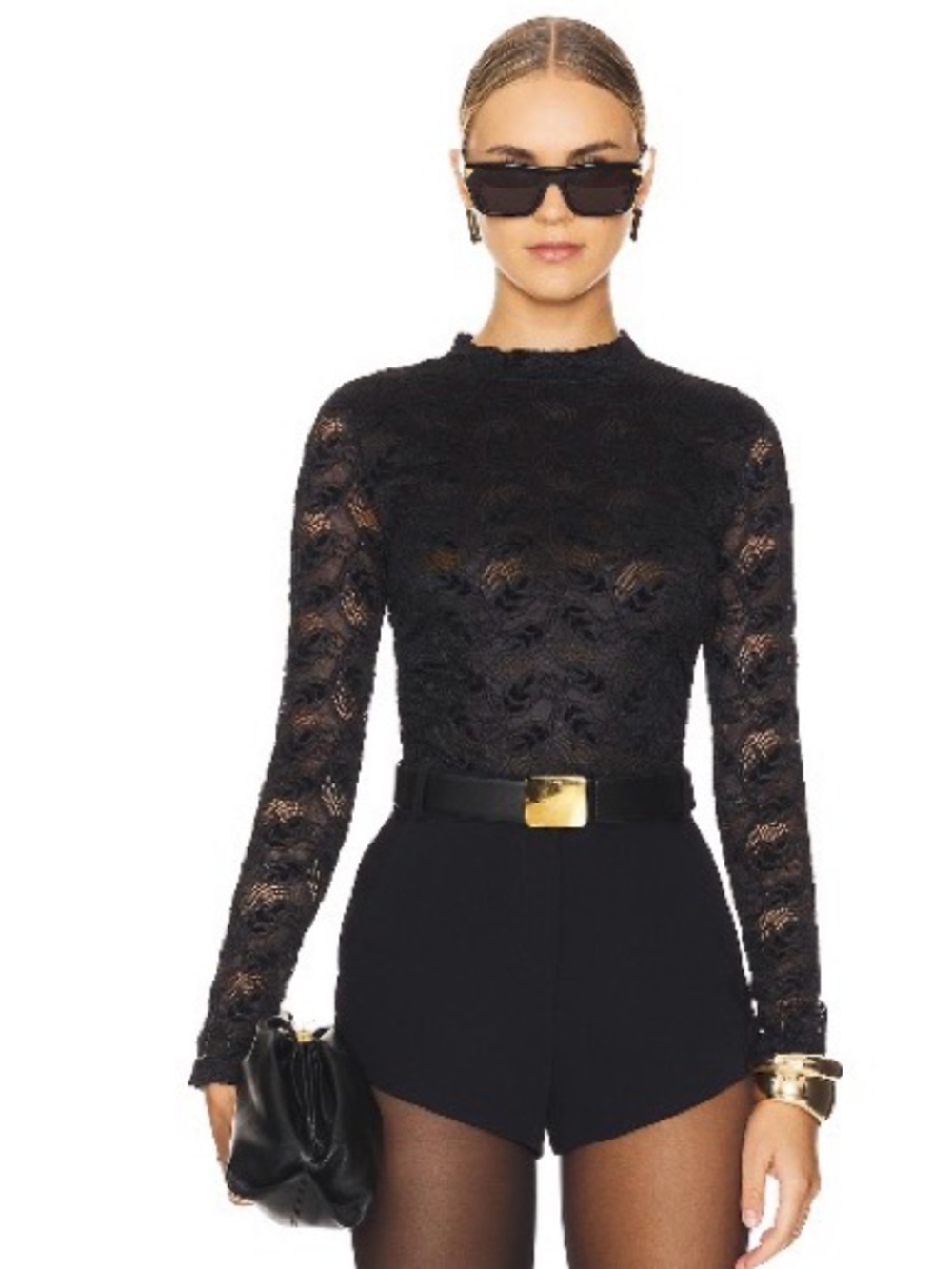 Steve Madden Cherie Black Lace Long Sleeve Top Size Small